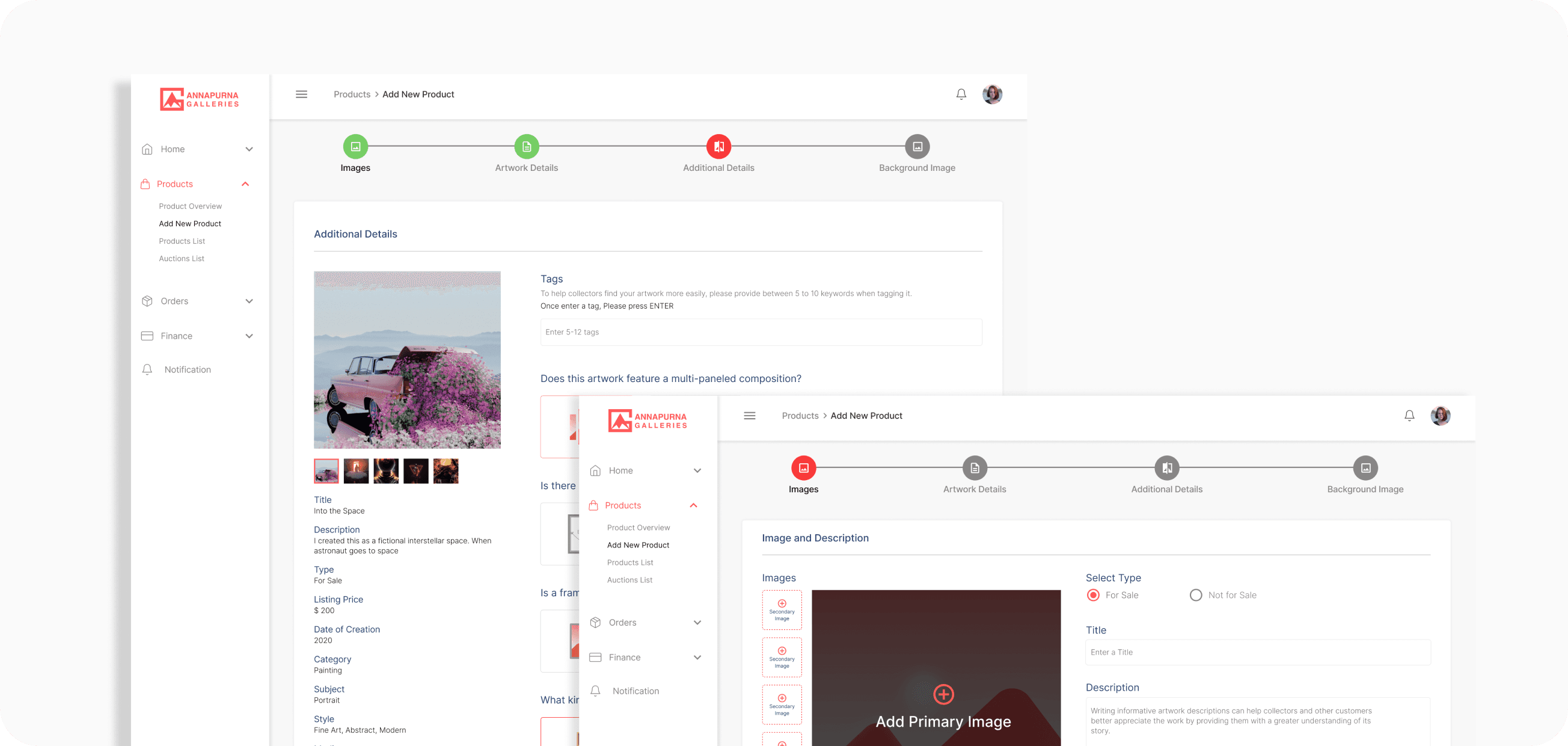 artist dashboard interface