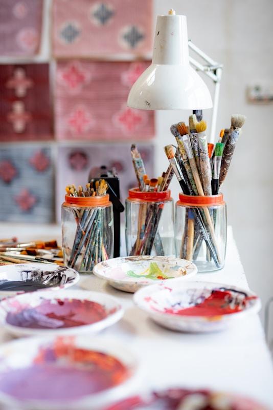 artist studio with paint brushes