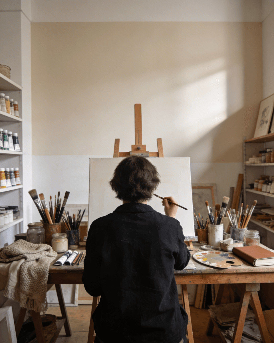 artist painting in a studio